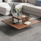 31.5" Square Coffee Table, Center Table with Clear Tempered Glass Top & Storage Shelf for Living Room, Apartment, Office