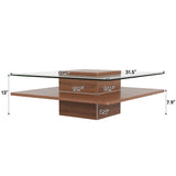 31.5" Square Coffee Table, Center Table with Clear Tempered Glass Top & Storage Shelf for Living Room, Apartment, Office