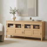 64"W 4-Door Sideboard Media Console, Wooden TV Stand Cabinet with Clear Acrylic Panel Doors