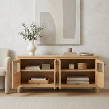64"W 4-Door Sideboard Media Console, Wooden TV Stand Cabinet with Clear Acrylic Panel Doors