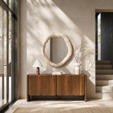 60"W Arc Curved 4-Door Sideboard Wooden TV Stand, Mid-Century Modern Walnut Storage Credenza
