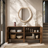 60"W Arc Curved 4-Door Sideboard Wooden TV Stand, Mid-Century Modern Walnut Storage Credenza