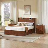 Queen Platform Bed Frame with 4 Storage Drawers & Built-in Charging Station, Walnut