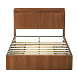 Queen Platform Bed Frame with 4 Storage Drawers & Built-in Charging Station, Walnut