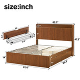 Queen Platform Bed Frame with 4 Storage Drawers & Built-in Charging Station, Walnut