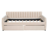 Twin Size Velvet Upholstered Daybed Sleeper Sofa Bed Platform Bed Frame with Drawers, Beige