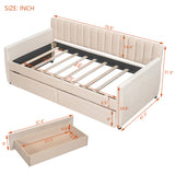 Twin Size Velvet Upholstered Daybed Sleeper Sofa Bed Platform Bed Frame with Drawers, Beige