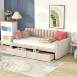 Twin Size Velvet Upholstered Daybed Sleeper Sofa Bed Platform Bed Frame with Drawers, Beige