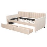 Twin Size Velvet Upholstered Daybed Sleeper Sofa Bed Platform Bed Frame with Drawers, Beige