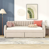 Twin Size Velvet Upholstered Daybed Sleeper Sofa Bed Platform Bed Frame with Drawers, Beige