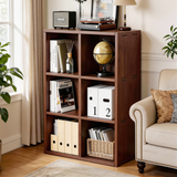 6-Cube Bookshelf Solid Rubberwood Bookcase, 2-Tier Low Display Organizer Cabinet, Walnut