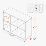 6-Cube Bookshelf Solid Rubberwood Bookcase, 2-Tier Low Display Organizer Cabinet, Walnut