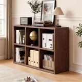 6-Cube Bookshelf Solid Rubberwood Bookcase, 2-Tier Low Display Organizer Cabinet, Walnut
