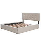 Queen Upholstered Platform Bed Frame with 2 Drawers, Twin XL Trundle & Soft Padded Headboard, Dark Beige