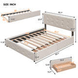 Queen Upholstered Platform Bed Frame with 2 Drawers, Twin XL Trundle & Soft Padded Headboard, Dark Beige