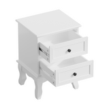 Modern White Nightstand with 2 Drawers, French Country Bedside Table Small End Table with Elegant Carved Legs