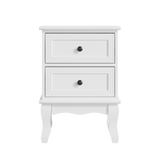Modern White Nightstand with 2 Drawers, French Country Bedside Table Small End Table with Elegant Carved Legs