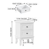Modern White Nightstand with 2 Drawers, French Country Bedside Table Small End Table with Elegant Carved Legs