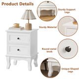 Modern White Nightstand with 2 Drawers, French Country Bedside Table Small End Table with Elegant Carved Legs