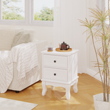Modern White Nightstand with 2 Drawers, French Country Bedside Table Small End Table with Elegant Carved Legs