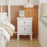 Modern White Nightstand with 2 Drawers, French Country Bedside Table Small End Table with Elegant Carved Legs