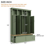 Modern Farmhouse Hall Tree Mudroom Coat Rack, Entryway Storage Bench with 4 Hidden Cabinets & Open Shelves
