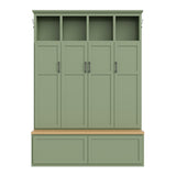 Modern Farmhouse Hall Tree Mudroom Coat Rack, Entryway Storage Bench with 4 Hidden Cabinets & Open Shelves