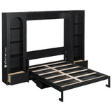 Queen Size Murphy Bed with LED Light, Desk, Double Side Cabinets & Storage Drawers, Space-Saving Wall Bed Folding Bed, Black
