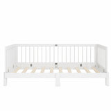 Wood Montessori Floor Bed Frame with Guardrails, 3-in-1 Convertible Daybed to Platform Bed for Kids/Teens