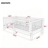 Wood Montessori Floor Bed Frame with Guardrails, 3-in-1 Convertible Daybed to Platform Bed for Kids/Teens