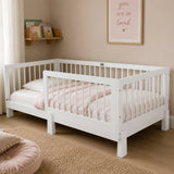 Wood Montessori Floor Bed Frame with Guardrails, 3-in-1 Convertible Daybed to Platform Bed for Kids/Teens