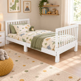 Wood Montessori Floor Bed Frame with Guardrails, 3-in-1 Convertible Daybed to Platform Bed for Kids/Teens
