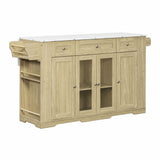 Mobile Kitchen Island with Foldable Marble‑Look Veneer Top, Kitchen Cart with Acrylic Door, Drawers, Spice Rack for Dining Room