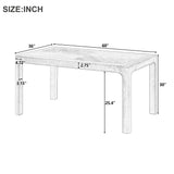 60" Rectangular Dining Table with Parquet-Style Top, Rounded Corners, Curved Leg & Adjustable Feet for Living Dining Room