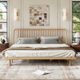 King Size Bamboo Platform Bed with Vertical Slat Slanted Headboard, Natural