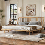 King Size Bamboo Platform Bed with Vertical Slat Slanted Headboard, Natural