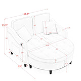 Adjustable Back Chaise Lounge Upholstered 2-Seat Sofa Sleeper Sofa Bed with Storage Ottoman, 2 Throw Pillows, USB Port & Side Pocket, Brown