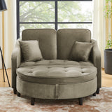 Adjustable Back Chaise Lounge Upholstered 2-Seat Sofa Sleeper Sofa Bed with Storage Ottoman, 2 Throw Pillows, USB Port & Side Pocket, Brown