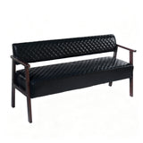 Upholstered Reception Bench Faux Leather Waiting Bench Diamond Quilted Padded Entryway Bench Dining Bench for Salon Lobby Office, Black