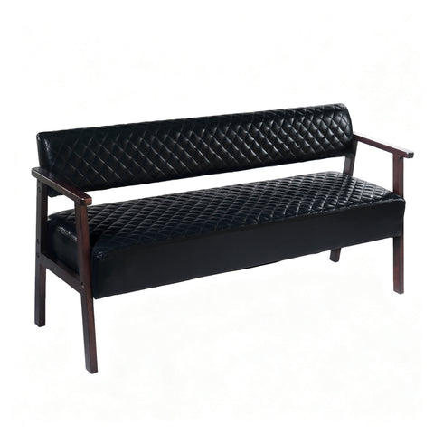 Upholstered Reception Bench Faux Leather Waiting Bench Diamond Quilted Padded Entryway Bench Dining Bench for Salon Lobby Office, Black