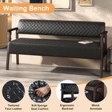 Upholstered Reception Bench Faux Leather Waiting Bench Diamond Quilted Padded Entryway Bench Dining Bench for Salon Lobby Office, Black