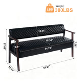 Upholstered Reception Bench Faux Leather Waiting Bench Diamond Quilted Padded Entryway Bench Dining Bench for Salon Lobby Office, Black