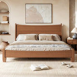 Solid Bamboo Platform Bed Frame with Curved Headboard, King Size Mid-Century Modern Bed Frame