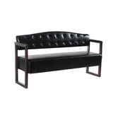 2-Seat Sofa Reception Bench Tufted Loveseat Leather Waiting Bench Padded Entryway Bench Dining Bench for Salon Lobby Office, Black