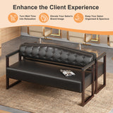 2-Seat Sofa Reception Bench Tufted Loveseat Leather Waiting Bench Padded Entryway Bench Dining Bench for Salon Lobby Office, Black