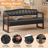 2-Seat Sofa Reception Bench Tufted Loveseat Leather Waiting Bench Padded Entryway Bench Dining Bench for Salon Lobby Office, Black