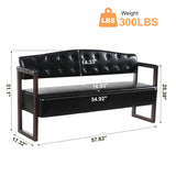 2-Seat Sofa Reception Bench Tufted Loveseat Leather Waiting Bench Padded Entryway Bench Dining Bench for Salon Lobby Office, Black