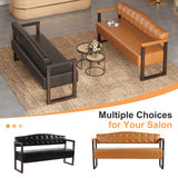 2-Seat Sofa Reception Bench Tufted Loveseat Leather Waiting Bench Padded Entryway Bench Dining Bench for Salon Lobby Office, Black