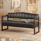 2-Seat Sofa Reception Bench Tufted Loveseat Leather Waiting Bench Padded Entryway Bench Dining Bench for Salon Lobby Office, Black