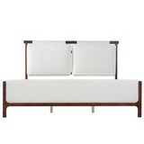 King Size Platform Bed with Padded Headboard & Footboard, Modern Upholstered Wood Bed, Dark Walnut+White